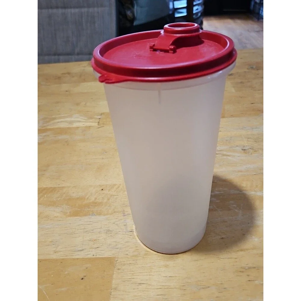 Vintage Tupperware 261 Sheer Handolier Pitcher Red Flip Top Seal 563